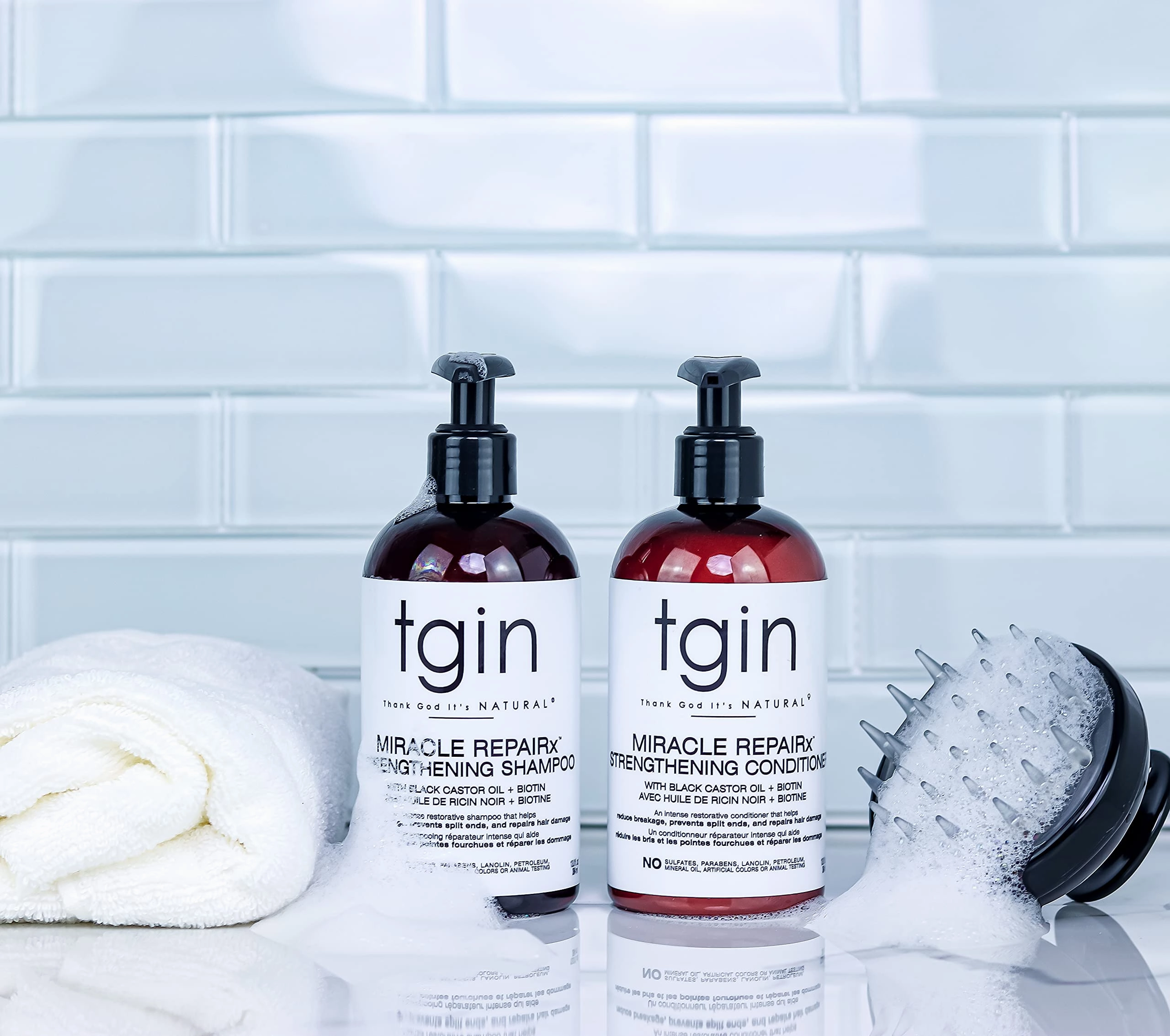 Thank God It's Natural tgin Miracle RepaiRx Strengthening Shampoo for Curly, Coily and Wavy Hair, with Black Castor Oil and Biotin, Repairs, Protects, and Restores Damaged Hair, 13 oz