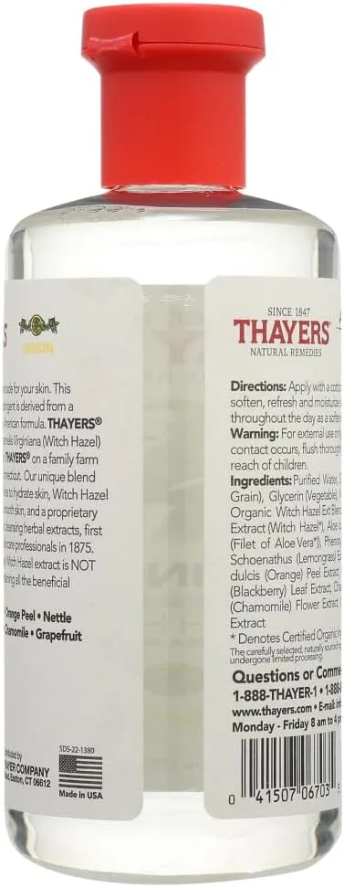 Thayers Witch Hazel Astringent with Aloe Vera Formula, Lemon, 12 Fluid Ounce (Pack of 2)