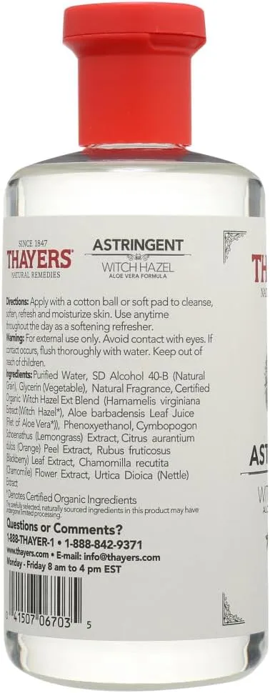 Thayers Witch Hazel Astringent with Aloe Vera Formula, Lemon, 12 Fluid Ounce (Pack of 2)