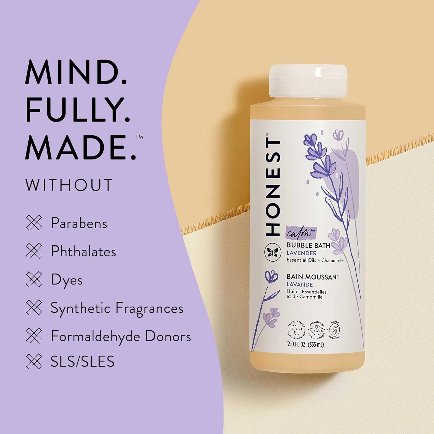 The Honest Company Foaming Bubble Bath | Gentle for Baby | Naturally Derived, Tear-free, Hypoallergenic | Lavender Calm, 12 fl oz