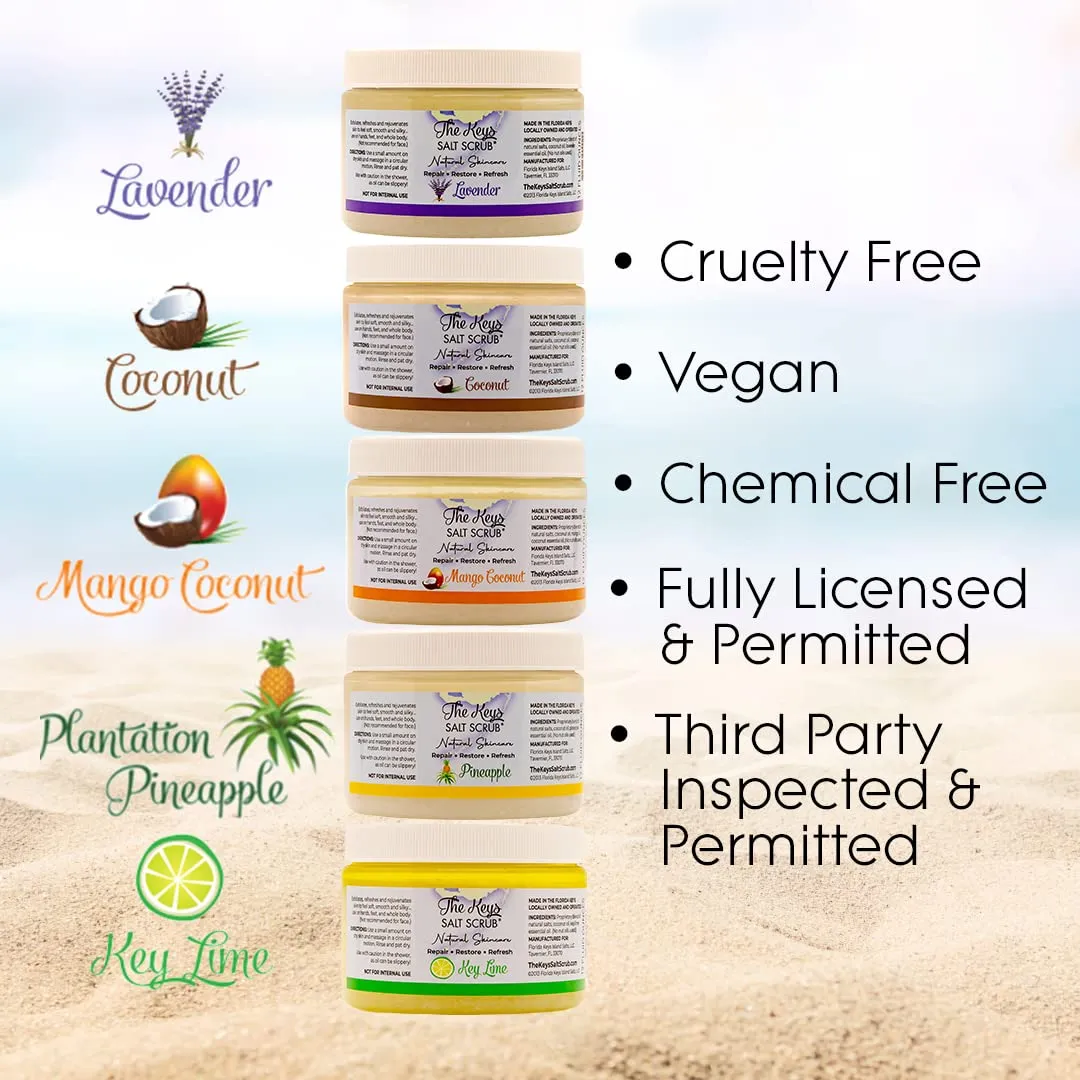The Keys Salt Scrub - Lavender Sea Salt Scrub - Exfoliating Body Scrub with Wooden Spoon - Moisturizing Exfoliator for Face, Hands, Foot, Bath, Manicure/Pedicure & Bikini Area Skin Care (12pcs, 12oz)