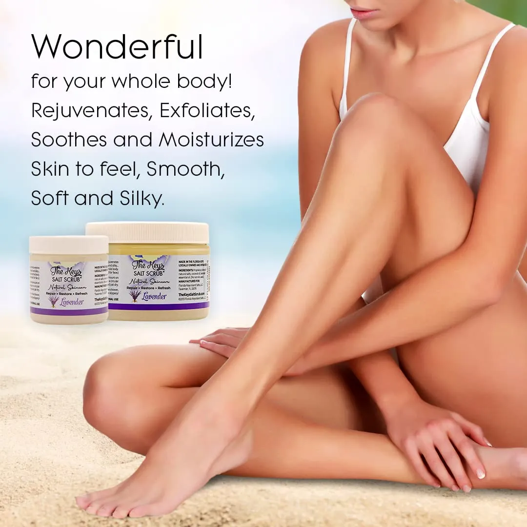 The Keys Salt Scrub - Lavender Sea Salt Scrub - Exfoliating Body Scrub with Wooden Spoon - Moisturizing Exfoliator for Face, Hands, Foot, Bath, Manicure/Pedicure & Bikini Area Skin Care (12pcs, 12oz)