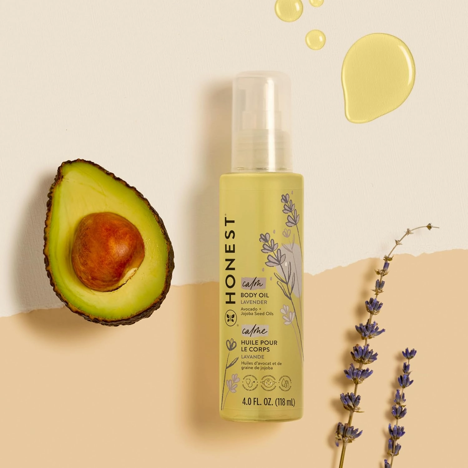 The Honest Company Lavender Infused Calming Body Oil | Moisturize, Nourish,   Soothe Baby's Skin | Plant-Based, Hypoallergenic, Vegan | 4.0 fl oz