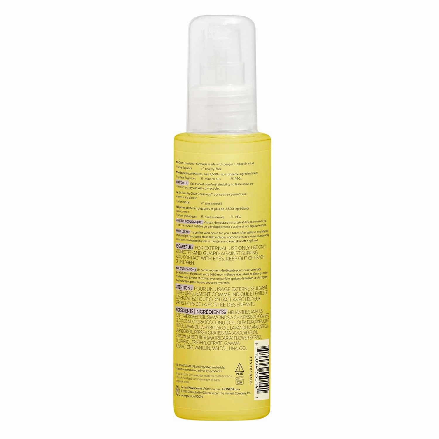 The Honest Company Lavender Infused Calming Body Oil | Moisturize, Nourish,   Soothe Baby's Skin | Plant-Based, Hypoallergenic, Vegan | 4.0 fl oz