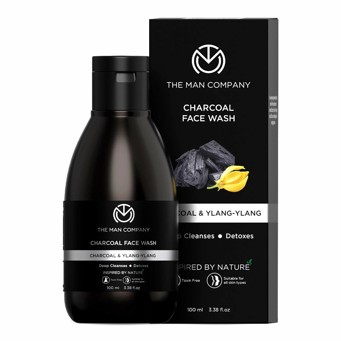 The Man Company Activated Charcoal Face Wash for Men - 100ml | Enriched with Ylang Ylang & Argan Essential Oils | Anti Pollution, Acne Oil Control | Deep Cleansing | Blackheads Removal