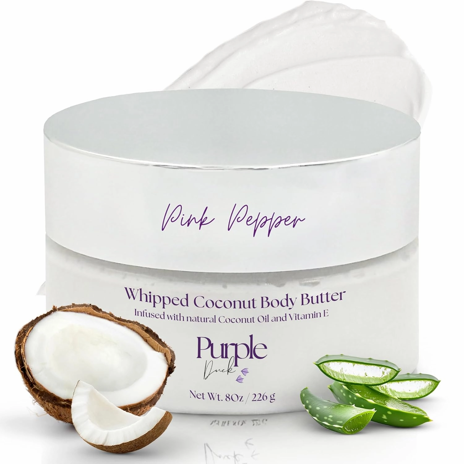 Thick Whipped Body Butter for Women – Moisturizer with Organic Coconut Oil, shea butter & Vitamin E – Silky Hydrating Body Butter for Soft, Smooth Skin - Pink Pepper 8 Oz