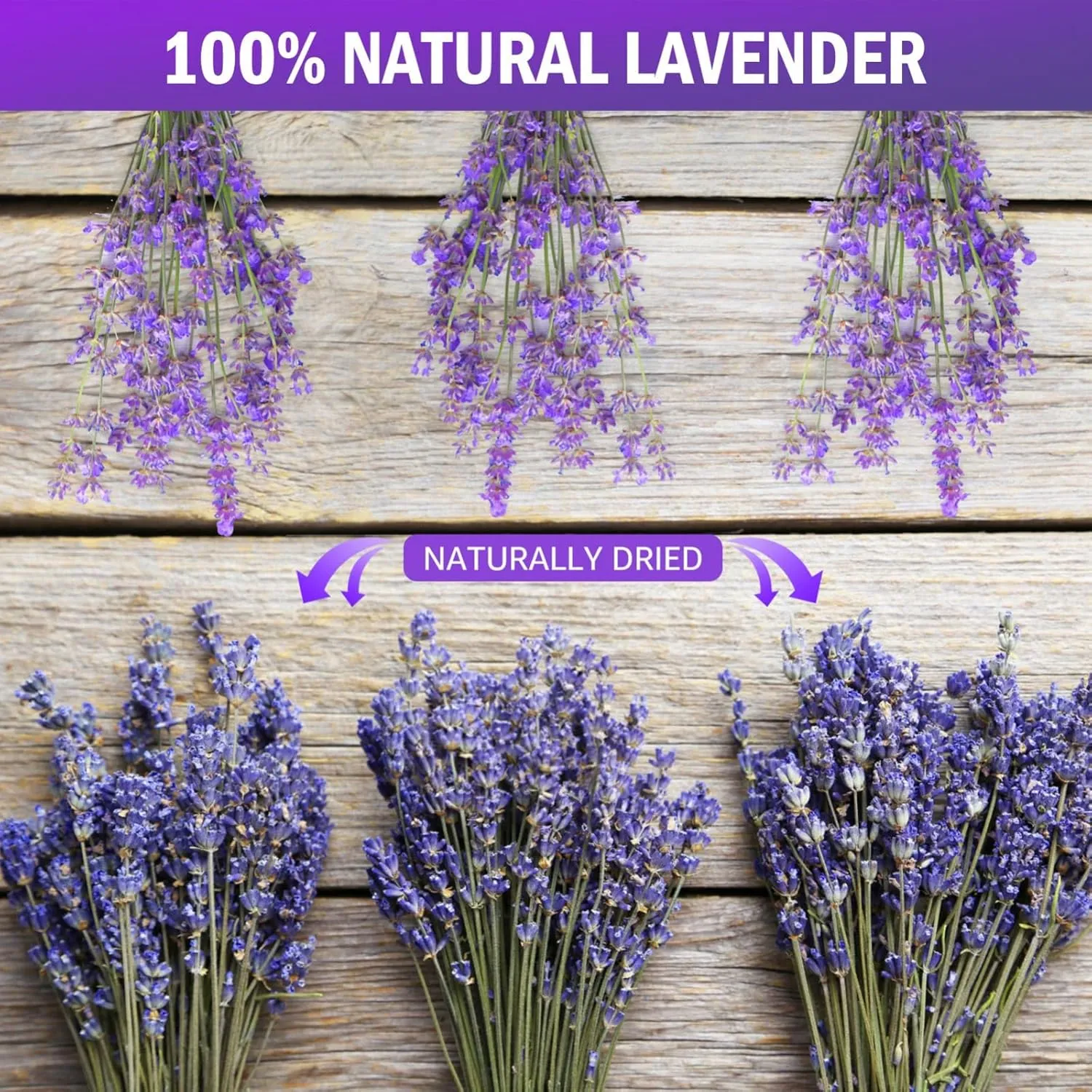 Timoo Dried Lavender Bundles 100 Natural Dried Lavender Flowers for Home Decoration, Photo Props, Home Fragrance, 4 Bundles Pack