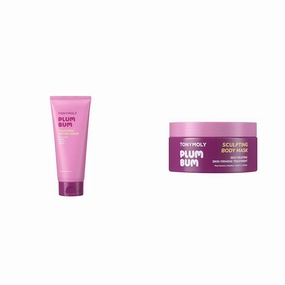TONYMOLY Plum Bum Skincare Set - 6.76 fl oz Tightening Peptide Serum with Vitamin C & Self-Heating Body Sculpting Mask for Firming & Smoothing