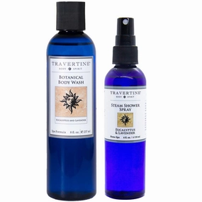 Travertine Extraordinary Shower Duo | Eucalyptus & Lavender Body Wash & 4 oz. Steam Shower Spray