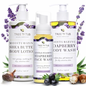 Tree to Tub Lavender Shea Butter Body Lotion for Dry Skin & Sensitive Skin Face Wash for Dry Skin & pH Balanced Hydrating Lavender Body Wash for Women & Men w/Organic Shea Butter, Natural Aloe Vera…