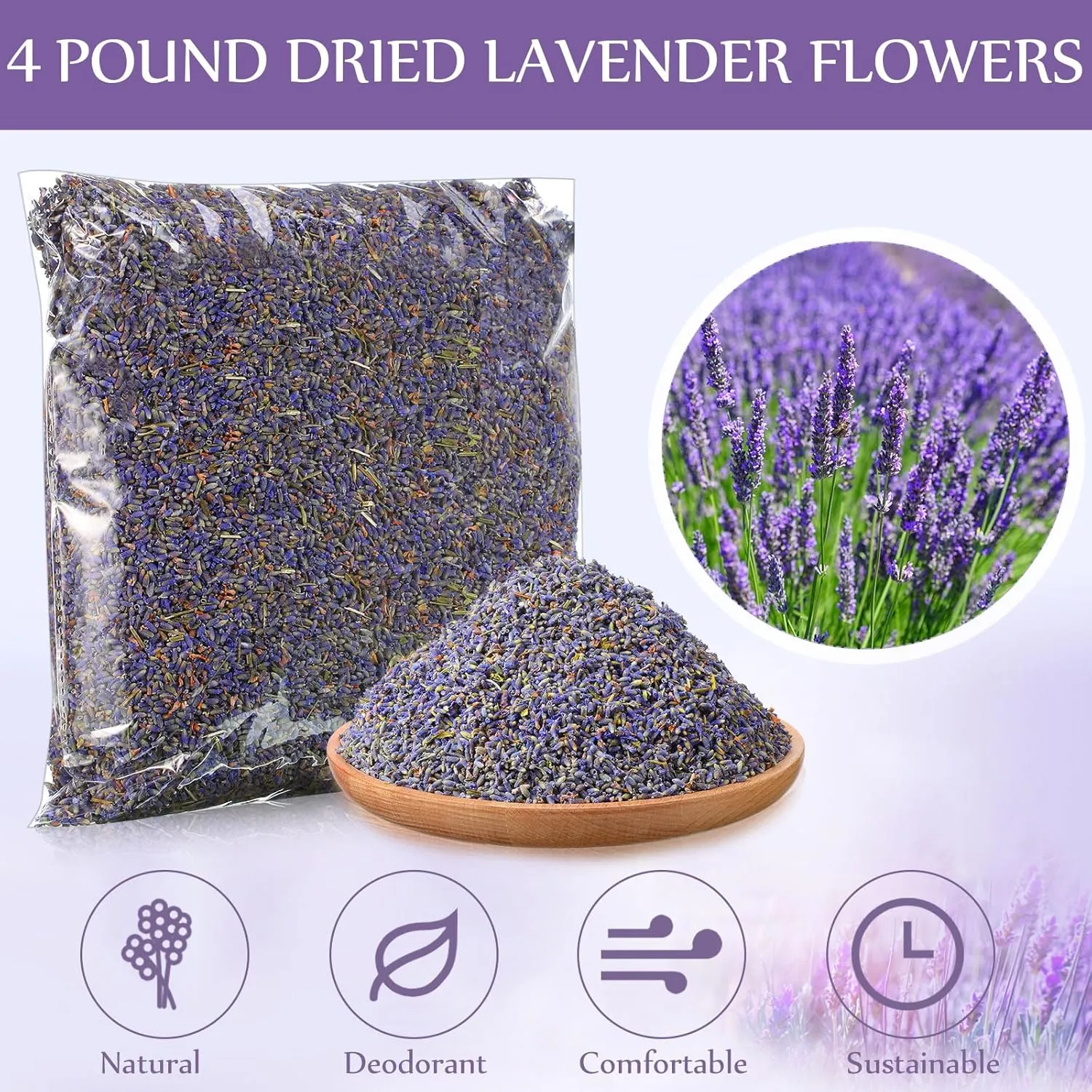 Treela Dried Lavender Bulk Dry Lavender Buds Fragrant Flower Petals for DIY Wedding Gift Crafts Home Fragrance Sachets(4 Pound)