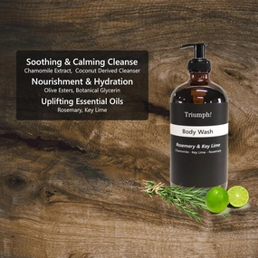 Triumph! Body Wash, Rosemary & Key Lime Essential Oils, Natural Vegan Formula with Chamomile, 16 oz