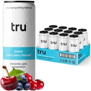 Tru Dream Seltzer, Calming Drink with Magnesium, GABA & Chamomile, Tart Cherry Flavor, Sparkling Water, Melatonin-Free, Kosher, Gluten-Free, Vegan, Low-Calorie, No Sugar Added, 12oz (Pack of 12)
