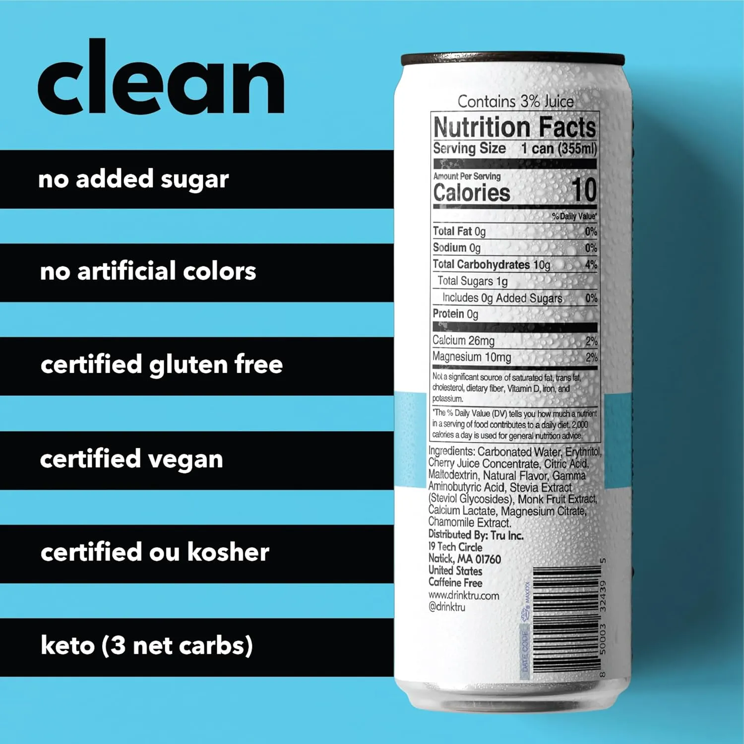 Tru Dream Seltzer, Calming Drink with Magnesium, GABA & Chamomile, Tart Cherry Flavor, Sparkling Water, Melatonin-Free, Kosher, Gluten-Free, Vegan, Low-Calorie, No Sugar Added, 12oz (Pack of 12)