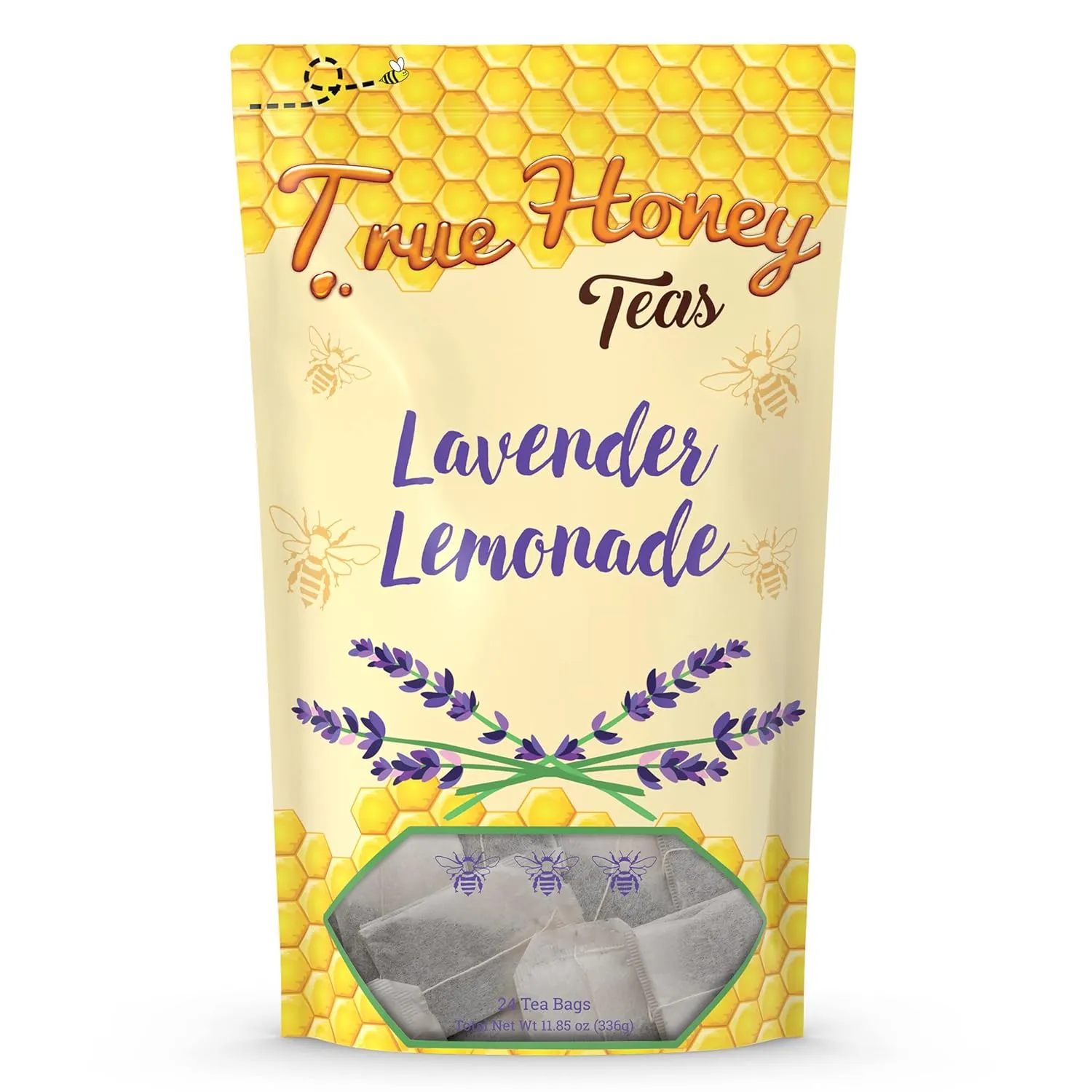 True Honey Lavender Lemonade Tea Bags - Tranquil Tea for Sleep, Stress Relief and Calm - All Natural Organic Lemon Myrtle Herbal Caffeine-Free Blended with Honey Crystals - 24 Count