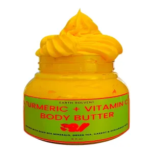 Turmeric Vitamin C Glow Boosting Body Butter & Face Moisturizing Cream Infused with Dead Sea Minerals Green Tea Carrot Hyaluronic Acid | Antiaging Super Hydrating Repairing & Moisturizing
