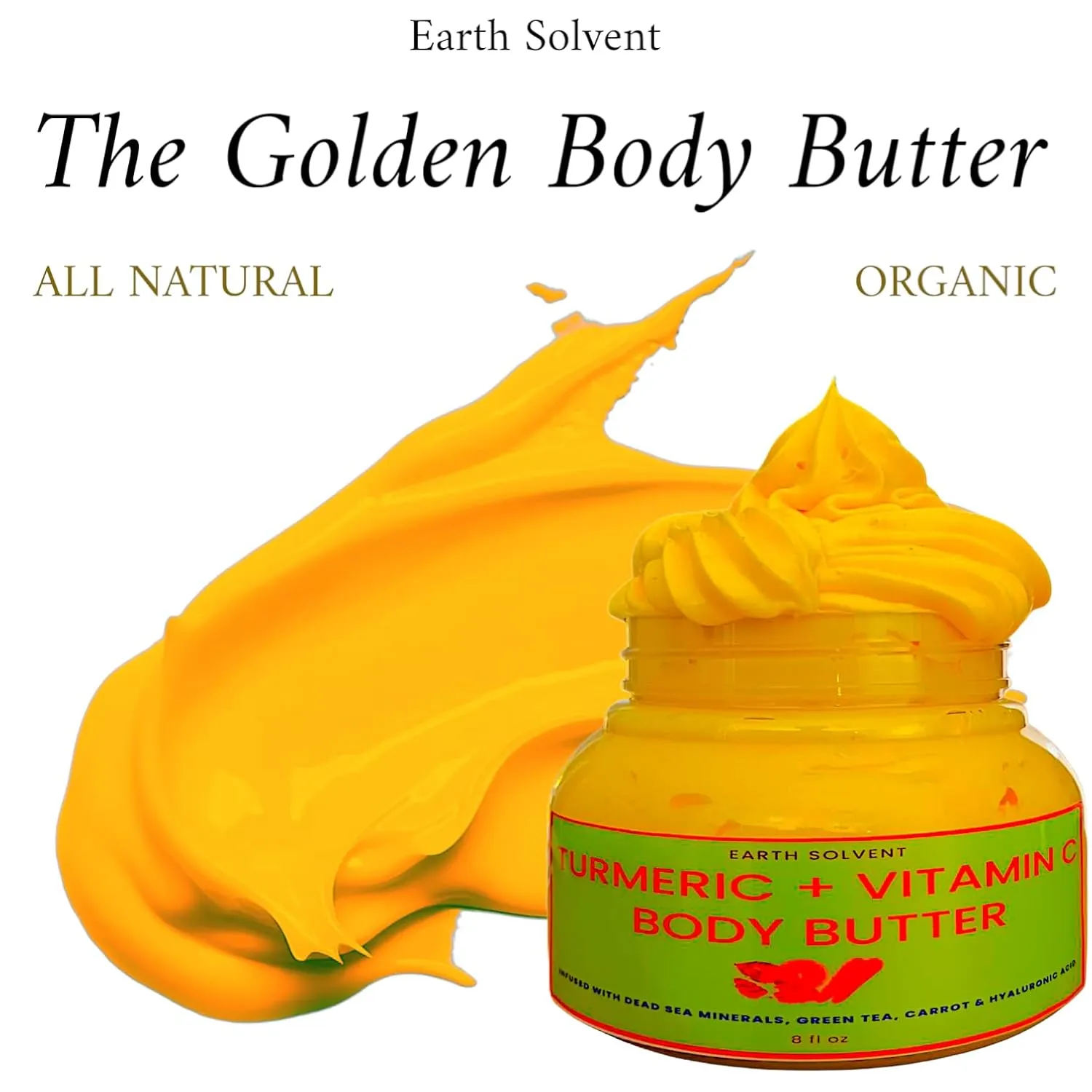 Turmeric Vitamin C Glow Boosting Body Butter & Face Moisturizing Cream Infused with Dead Sea Minerals Green Tea Carrot Hyaluronic Acid | Antiaging Super Hydrating Repairing & Moisturizing