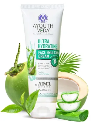 Ultra Hydrating Face Emulsion Cream | With Coconut Water, Aloevera & Green Tea | Provides Long Lasting Nourishment For Fresh & Rediant Look | Reduces Blemishes & Dark Spots (Pack Of 1; 60g)