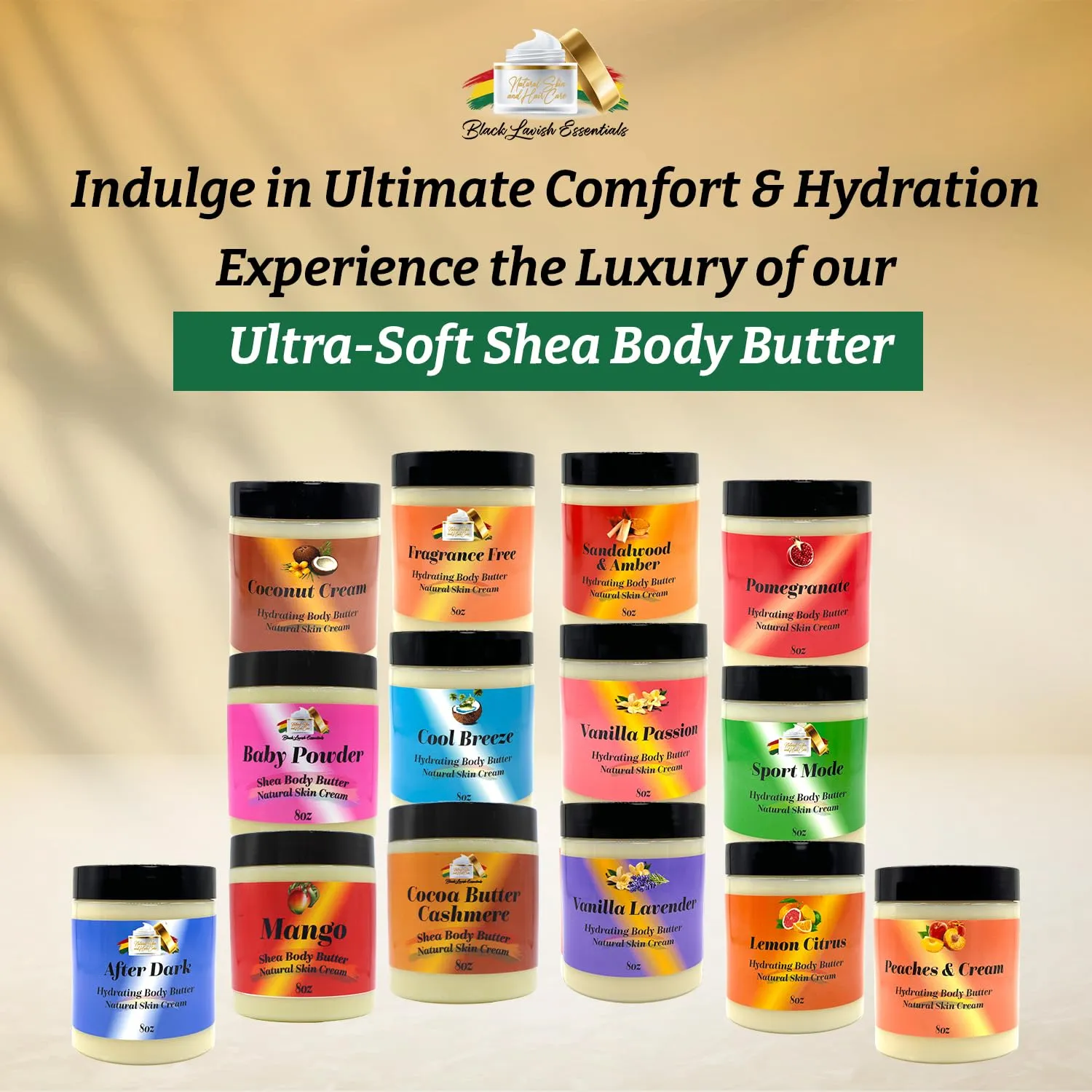 Ultra Soft Shea Body Butter Cream, Natural Hydrating Body Cream with Cocoa Butter, Mango Butter, Aloe Vera, Argan, Rosehip Oil, Moisturized Skin, Suits All Types, Cocoa Butter Cashmere 8oz