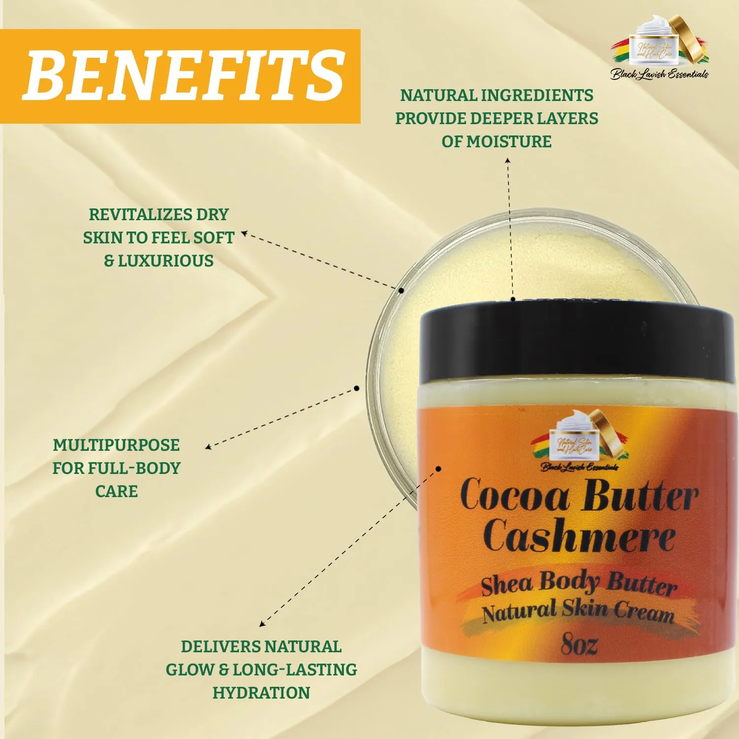 Ultra Soft Shea Body Butter Cream, Natural Hydrating Body Cream with Cocoa Butter, Mango Butter, Aloe Vera, Argan, Rosehip Oil, Moisturized Skin, Suits All Types, Cocoa Butter Cashmere 8oz