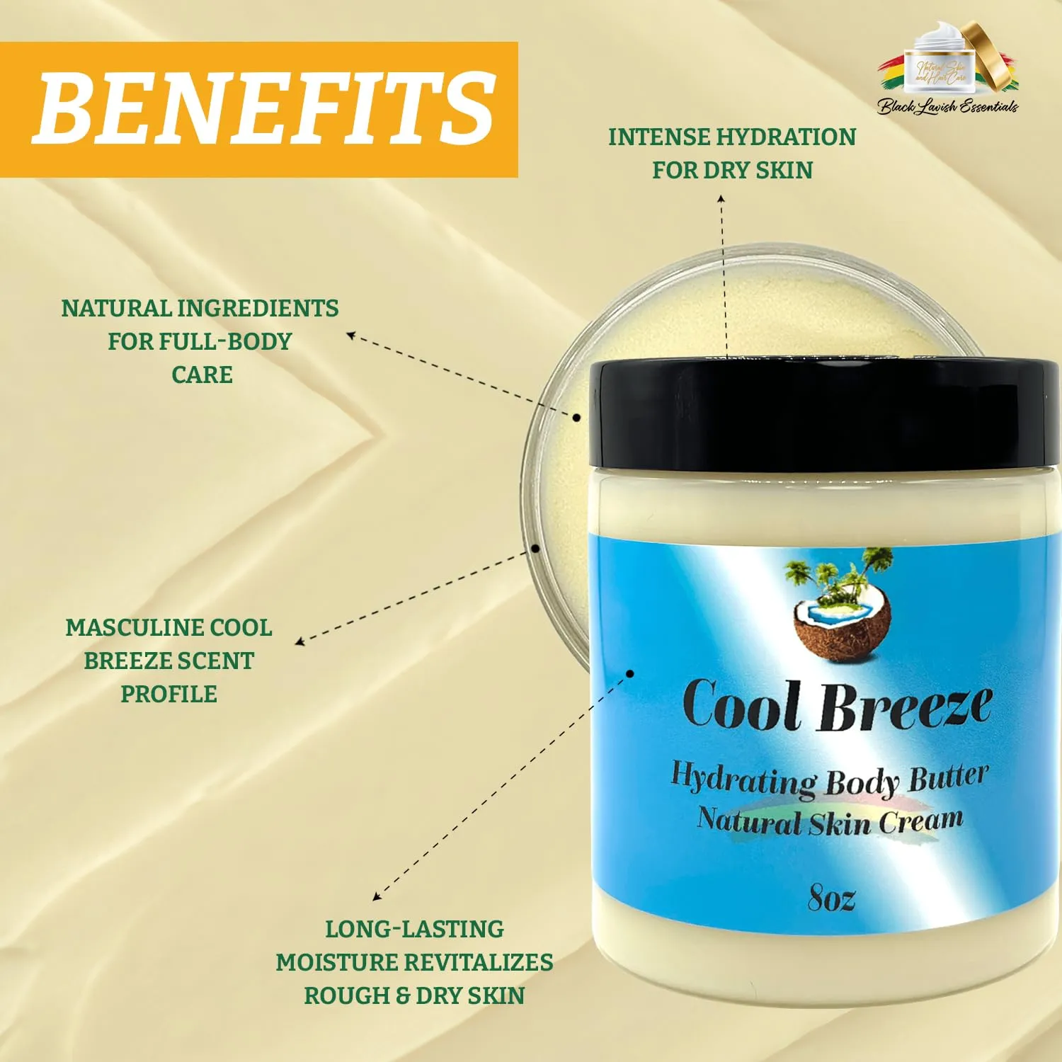 Ultra-Soft Shea Body Butter, Dry Skin Cream for Radiant Moisturized Skin, Natural Hydrating Body Lotion with Aloe Vera, Argan Oil, Rosehip Oil, (Cool Breeze, 8oz)