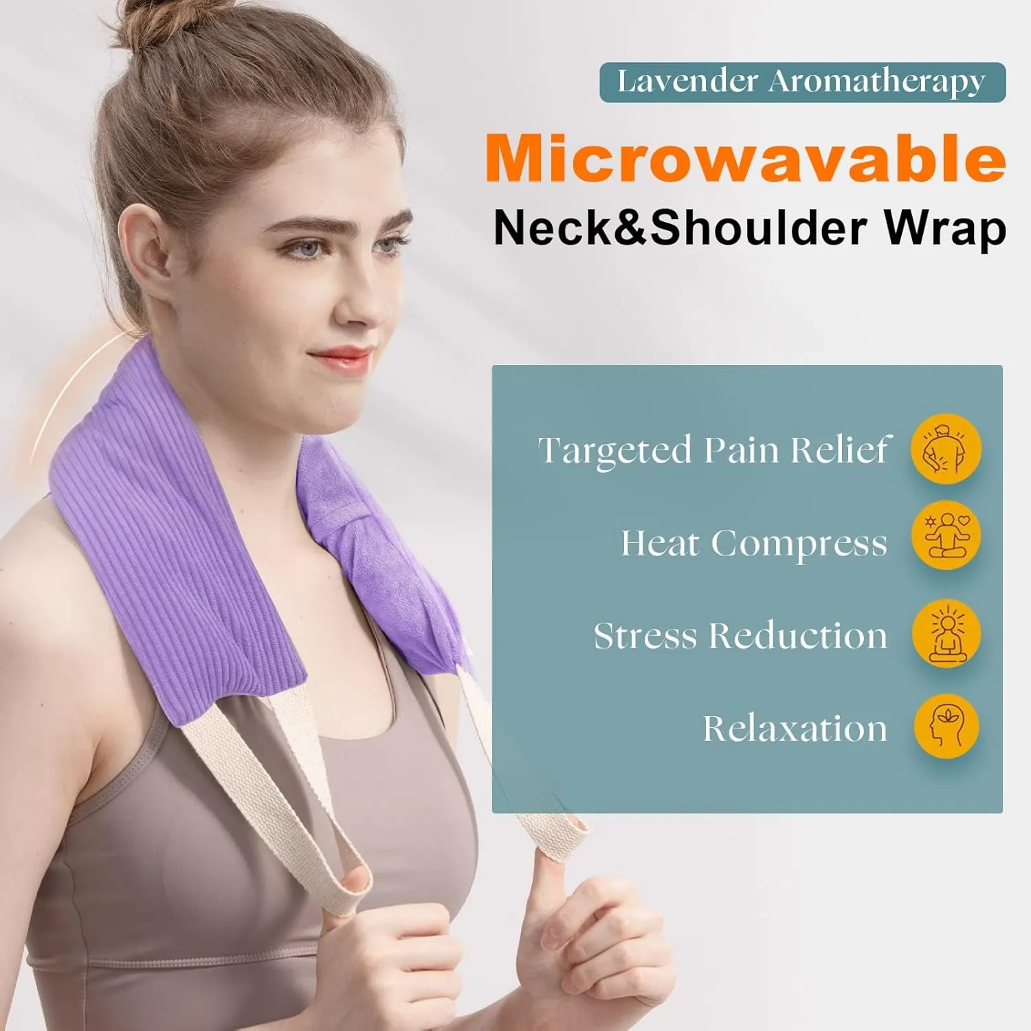 uncn Washable Heating Pad for Neck and Shoulders and Back Small Microwavable Wrap Weighted Lavender Warmer Heat Wrap Microwave Heatable Rice Sock Cervical Hot Pack Aromatherapy Scented 1.5Pounds