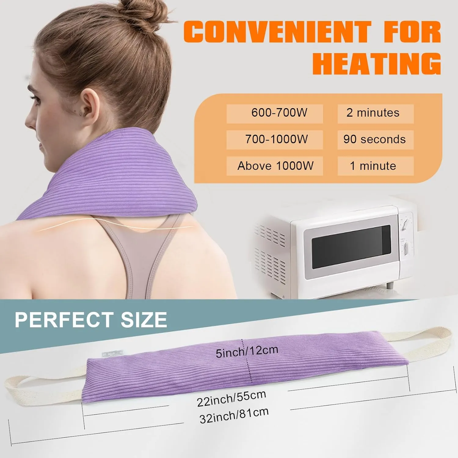 uncn Washable Heating Pad for Neck and Shoulders and Back Small Microwavable Wrap Weighted Lavender Warmer Heat Wrap Microwave Heatable Rice Sock Cervical Hot Pack Aromatherapy Scented 1.5Pounds