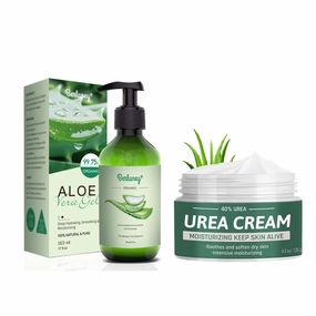 Urea Cream 40 Percent For Feet Maximum Strength with 2% Salicylic Acid 4.3 oz   Organic Aloe Vera Gel 17oz for Face and Body & Hair