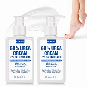 Urea Cream 60% For Feet Maximum Strength, Urea Foot Lotion With 2% Salicylic Acid For Dry Cracked Feet, Heel, Hand & Knee, 2 PCS Exfoliating Foot Care For Dead Skin, Softening & Deep Moisturizing