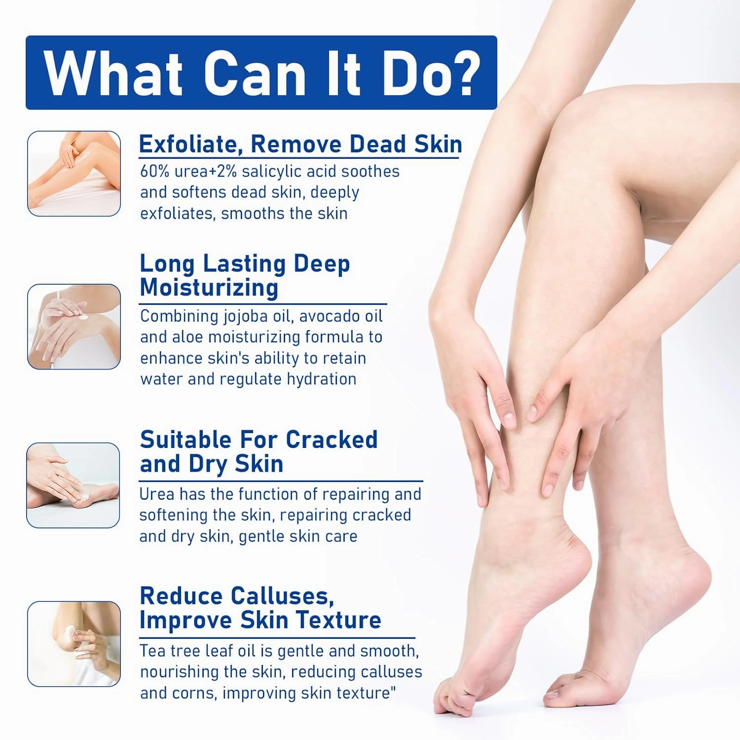 Urea Cream 60% For Feet Maximum Strength, Urea Foot Lotion With 2% Salicylic Acid For Dry Cracked Feet, Heel, Hand & Knee, 2 PCS Exfoliating Foot Care For Dead Skin, Softening & Deep Moisturizing