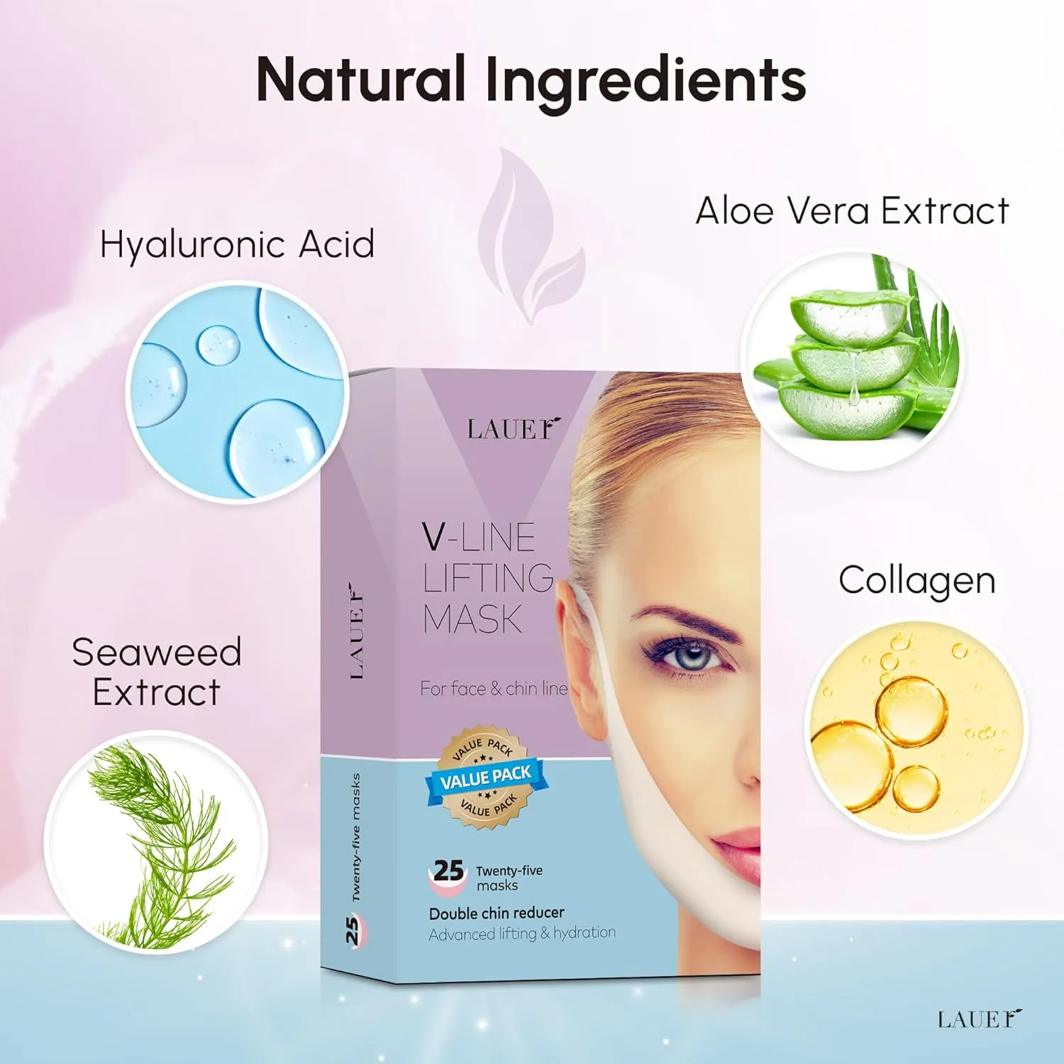 V Shaped Contouring Face Mask Line Shaping Lifting Belt Neck Reduction Jawline Lift Tape Enhancer Face Patch Firming Tightening Skin Chin Up Sculpting Collagen Mask Hyaluronic Acid Aloe Vera 25pcs