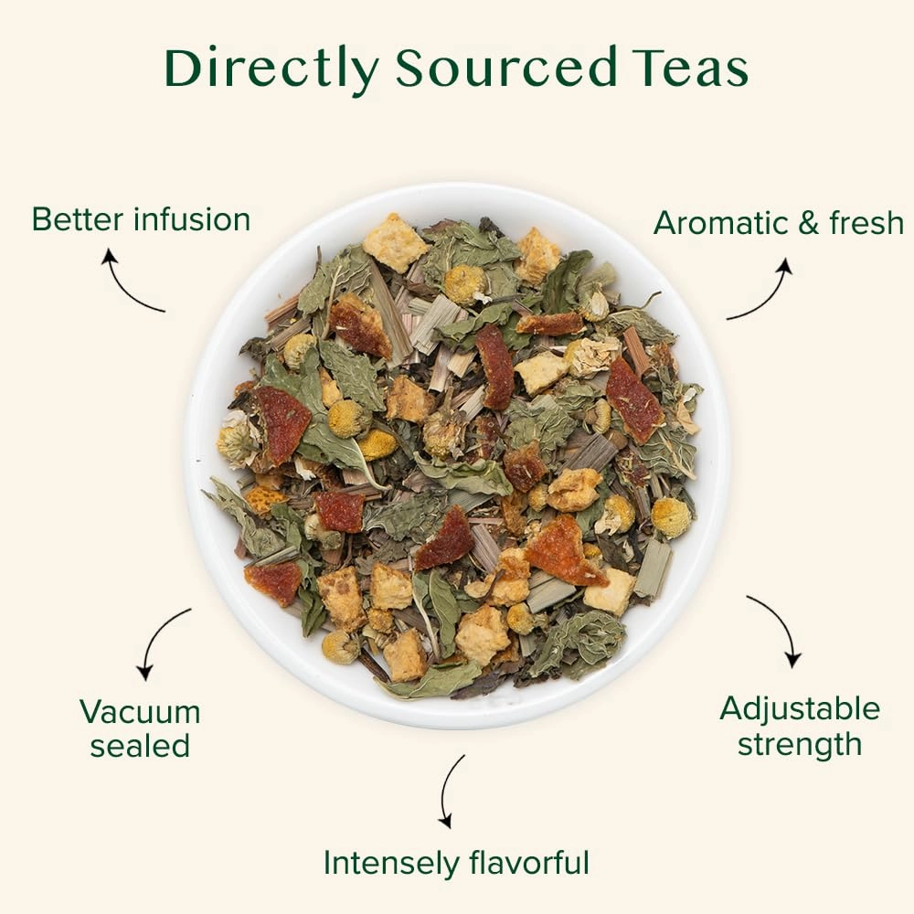 VAHDAM, Chamomile Mint Citrus Green Tea Leaves (50  Cups, 3.5 oz) Essential Herbs | Green Tea Leaves, Chamomile, Peppermint, Spearmint, Orange Peels, Lemongrass | High Elevation Grown | Vacuum Sealed
