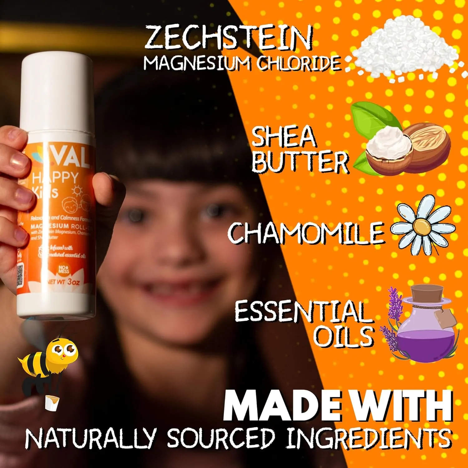 VAL Magnesium Roll-On for Kids | Gentle Zechstein Magnesium Chloride | Relaxation for Daytime & Bedtime | Calm & Mood Support | with Chamomile, Shea Butter & Essential Oils | USA Made | 3oz
