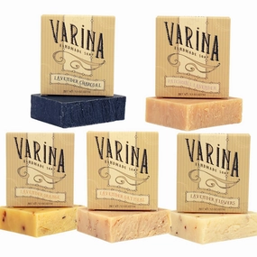 Varina Organic Lavender Variety Bar Soap - Gentle Cleansing for Sensitive Skin, Herbal and Mint - 5 Pack