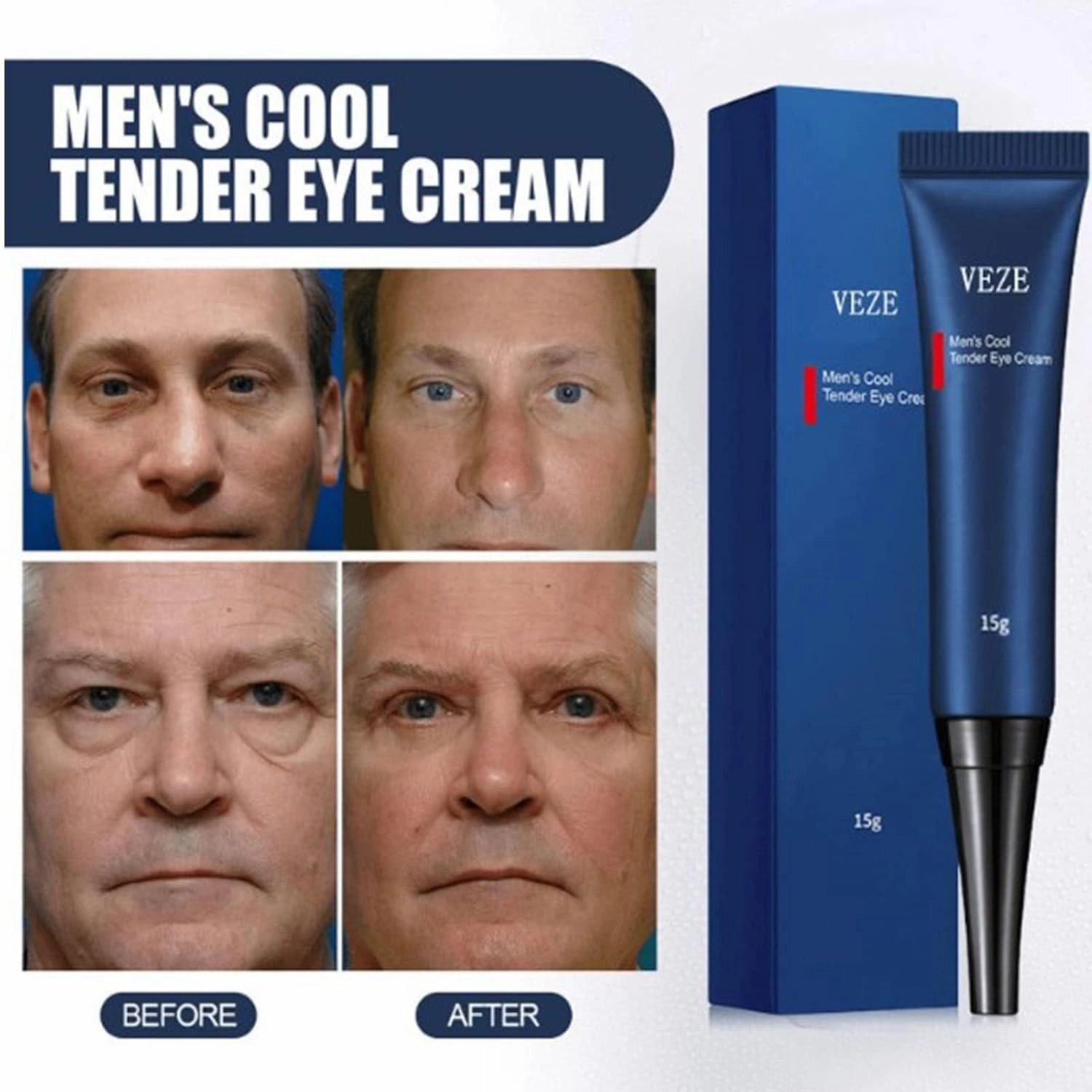 VEZE Eye Cream, VEZE Men's Awaken Peptide Lifting Eye Gel, 15G Cool Tender Eye Cream, Awaken Peptide Depuffing Eye Gel, Reduces Puffiness/Dark Circles/Puffiness and Fine Lines (5 Pcs)