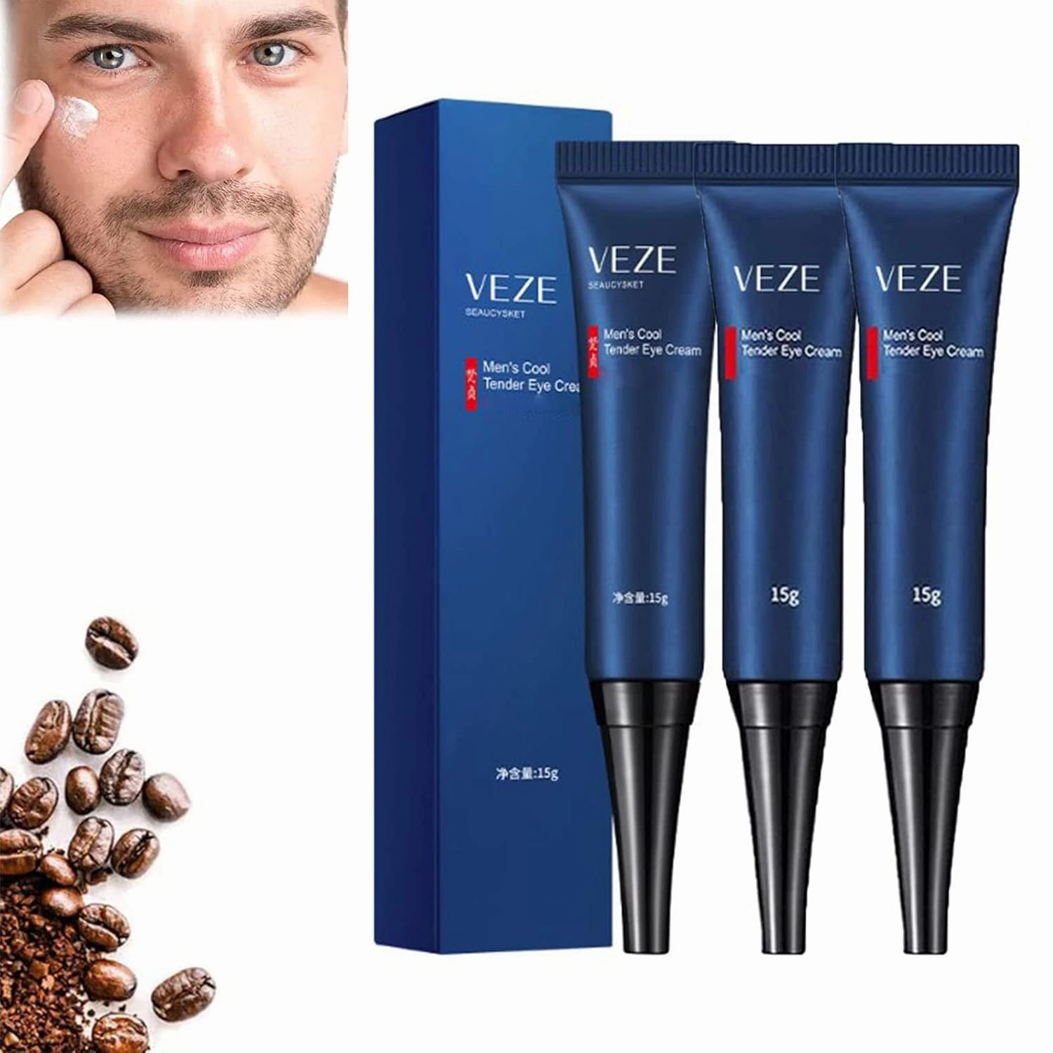 VEZE Eye Cream, VEZE Mens Cool Tender Eye Cream, VEZE Men's Awaken Peptide Lifting Eye Gel, OPENEYES Men's Eye Cream Anti Aging, Reduces Puffiness/Dark Circles/Under Eye Bags/Wrinkles (3 Pcs)