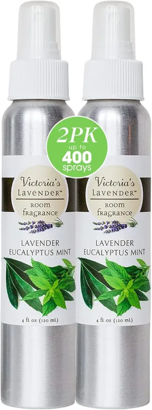 Victoria's Lavender Room Spray - All-Natural Home Fragrance, Pure Essential Oil Air Freshener & Odor Eliminator, Calming & Relaxing Scent, Household Essentials, 2pk Lavender Eucalyptus Mint, 4oz each