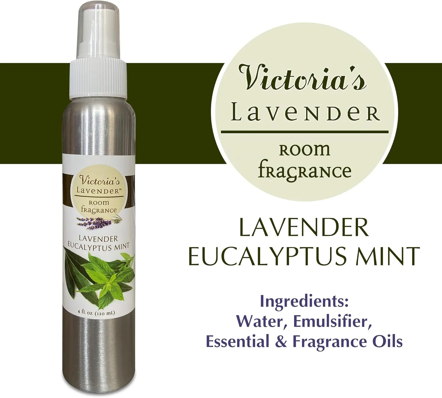 Victoria's Lavender Room Spray - All-Natural Home Fragrance, Pure Essential Oil Air Freshener & Odor Eliminator, Calming & Relaxing Scent, Household Essentials, 2pk Lavender Eucalyptus Mint, 4oz each