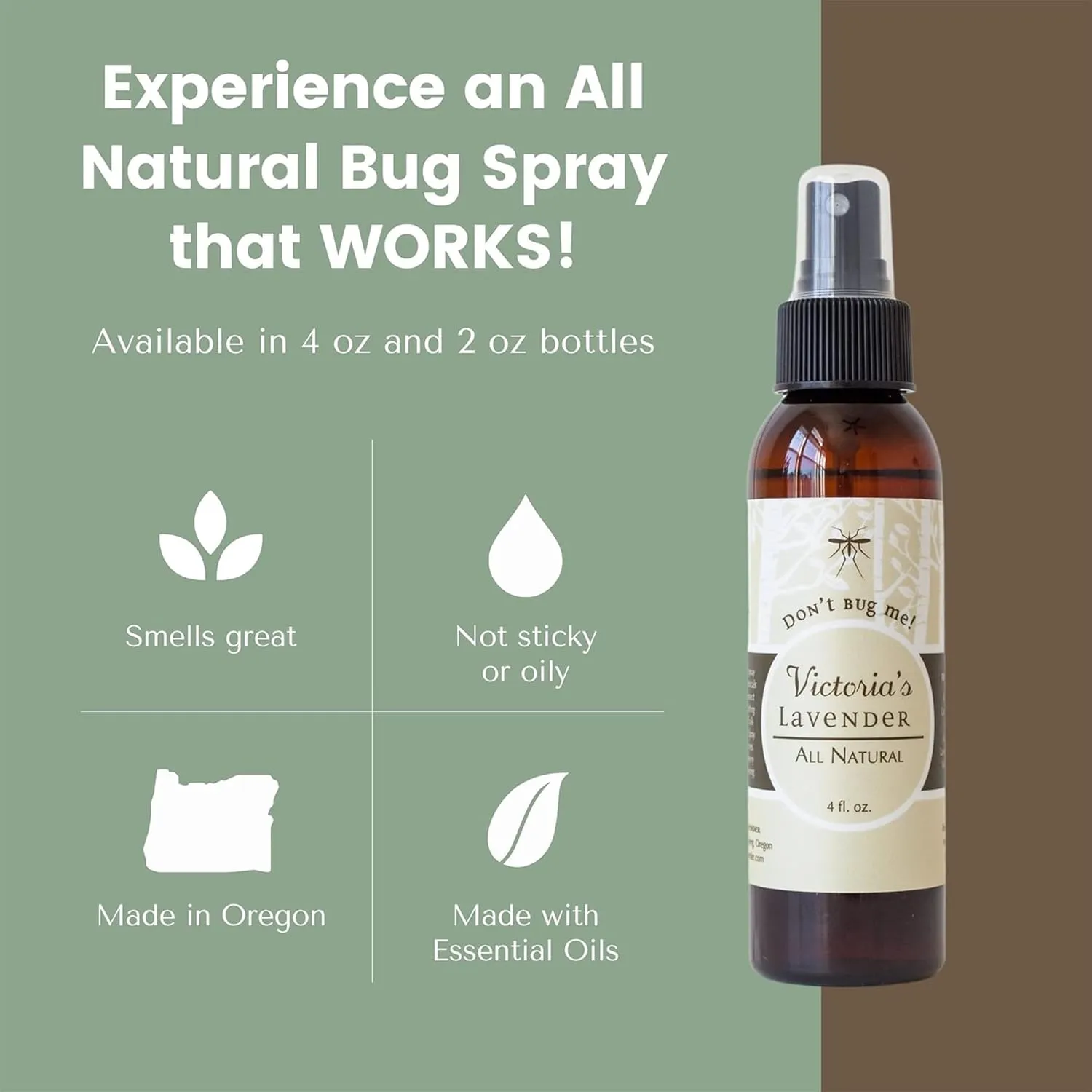 Victoria's Lavender Spray for Bugs with Lavender Essential Oils & Aloe Vera, Plant-Based Bug Spray for Sensitive Skin, Safe for Adults, Kids & Pets, Made in the USA - Outdoor, Hiking, Travel (Two 4oz)