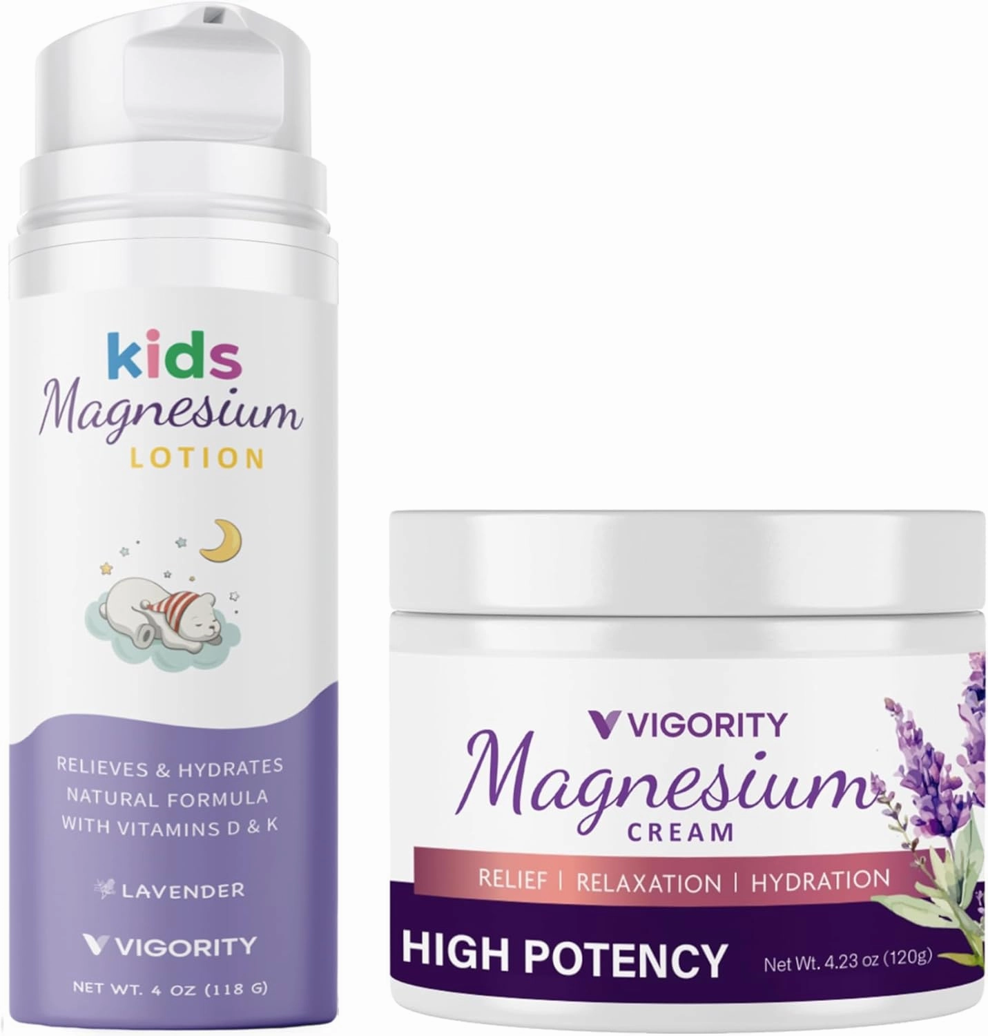 Vigority Magnesium Cream Lotion for Mama & Baby Kids Bundle - Bedtime Calming with Natural Ingredients, Lavender Oil, Shea Butter & Vitamins - Soothing Relief, Safe for Kids