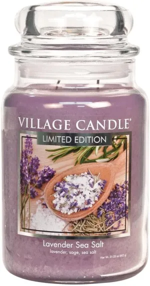 Village Candle Lavender Sea Salt Large Glass Apothecary Jar Scented Candle, 21.25 oz, Purple