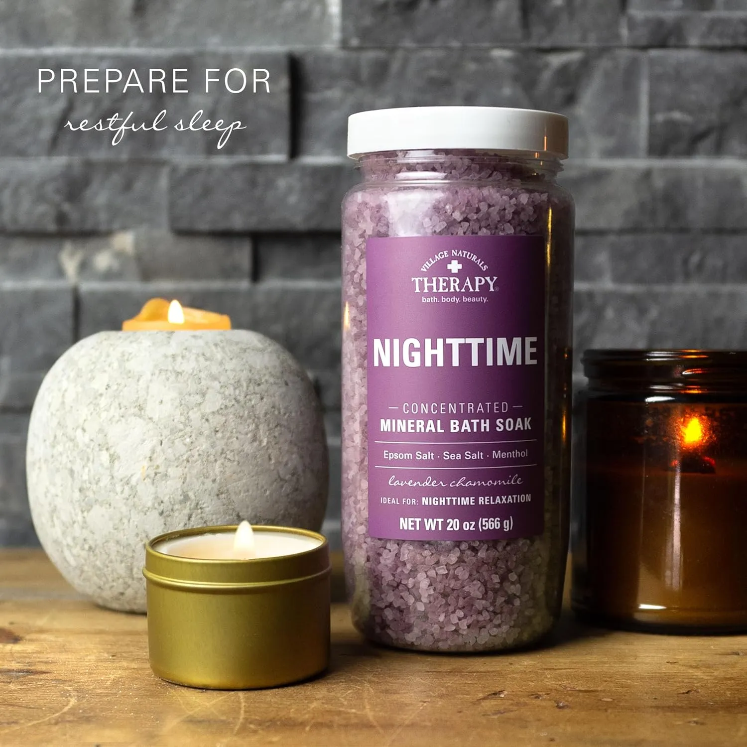 Village Naturals Therapy Nighttime Concentrated Mineral Bath Soak, 20 oz, Pack of 4
