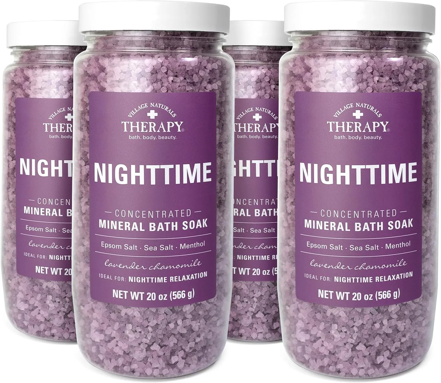 Village Naturals Therapy Nighttime Concentrated Mineral Bath Soak, 20 oz, Pack of 4