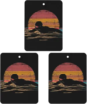 Vintage Swim Swimmer Swimming 80s Car Air Freshener Hanging 3 Pcs Car Aromatherapy Tablets Pattern Print Car Decorations Square