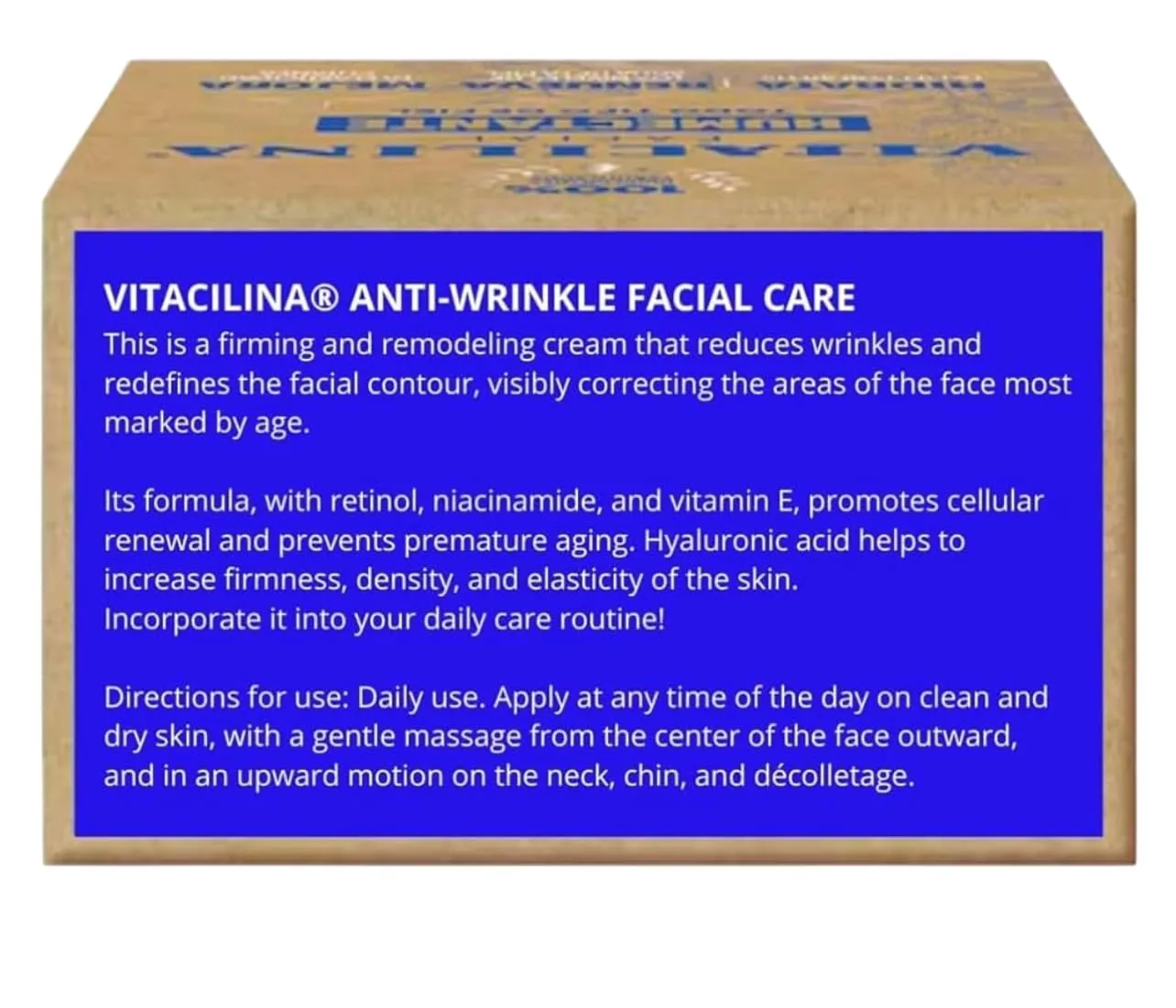 Vitacilin Anti-Wrinkle Facial Cream with Retinol, Collagen Peptides, Hyaluronic Acid, Vitamins B & E, Moisturizing Formula for Firming and Remodeling