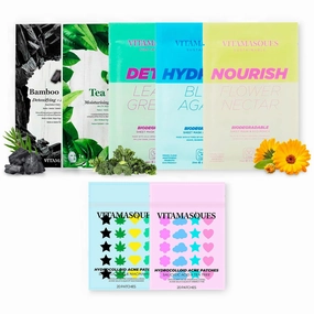 Vitamasques 2-in-1 Crystal Clear Face Mask, 3-Pack - Ruby Peel-Off Facial & Amethyst Mud Mask - Deep Cleansing, Moisturizing, Hydrating & Relaxing Korean Skin Care Acne Patches