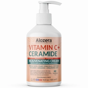 Vitamin C Face & Body Lotion, Rejuvenating Moisturizer with Ceramides, Ferulic Acid, Plant Stem Cells, Peptides & Hyaluronic Acid, Fragrance-Free Cream for Uneven Skin Tone & Dryness, 16.9 oz