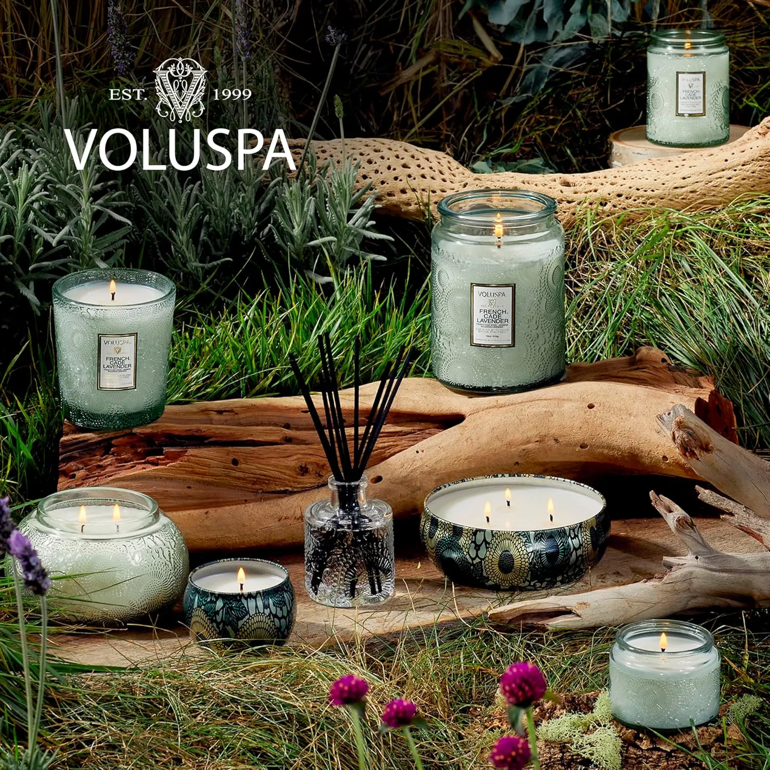 Voluspa French Cade Lavender Candle, 18 oz, Coconut Wax Blend, Scented Candles for Home, 100 Hour Burn Time, Candle Jars
