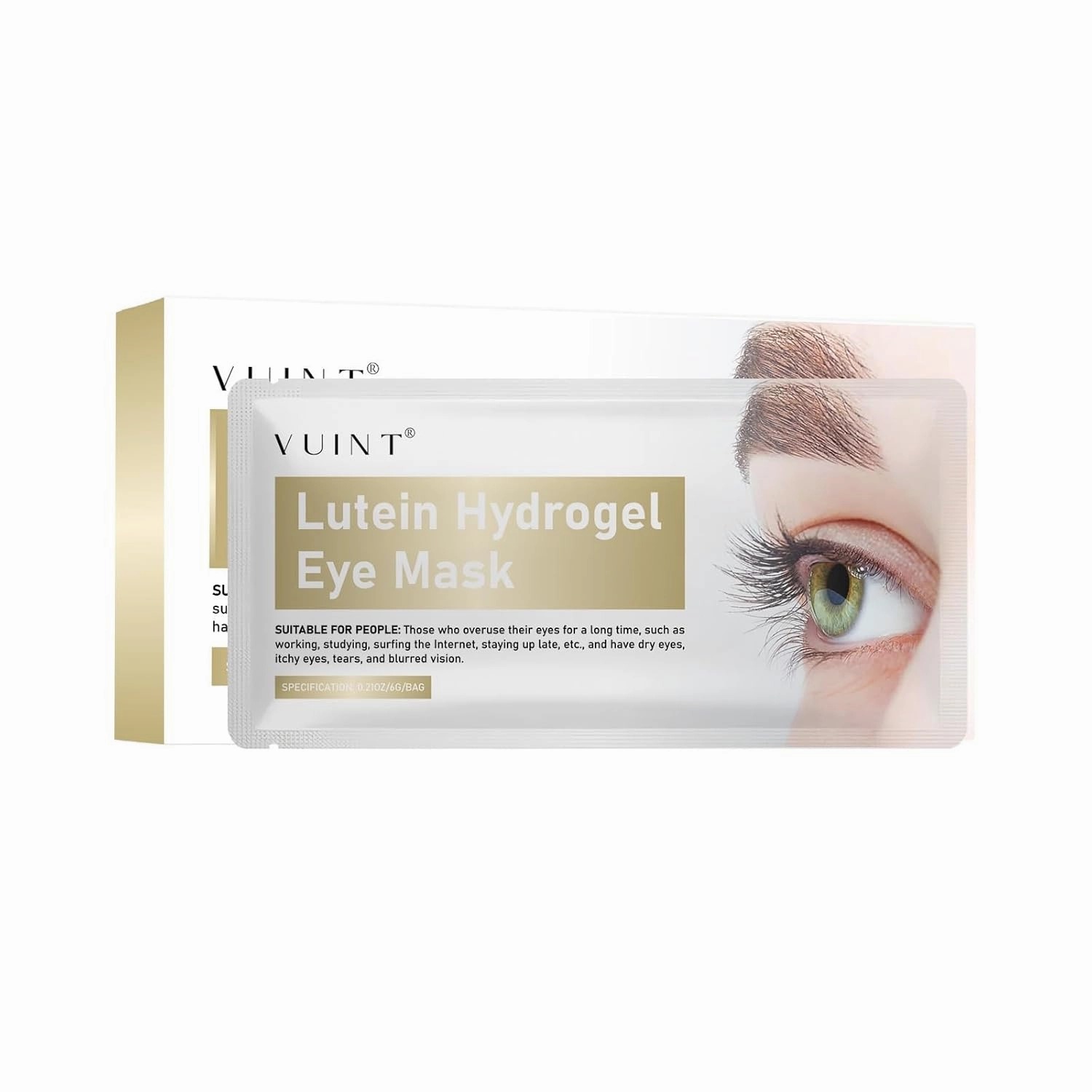 Vuint Lutein Hydrogel Eye Mask – Cooling Under Eye Patches for Puffy Eyes, Dark Circles & Dryness – Soothing Herbal Formula with Chamomile & Cassia – Travel Essentials & Gifts for Women
