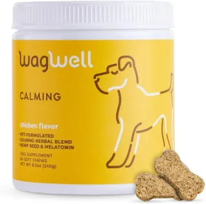 WagWell Calming Chews for Dogs – Vet-formulated Anxiety Relief for Dogs to Reduce Stressful Situations Like Travel or Fireworks – Separation Anxiety Relief for Dogs to Ease Stress & Promote Relaxation